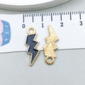 Pendentifs éclair en alliage de zinc pour bijoux DIY avec bords plaqués or et émail - Style Éclair en Émail Bleu Foncé (12487)