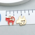 Cat-shaped red enamel alloy pendant charm with golden metal edges and hanging loop - Red Enamel Cat