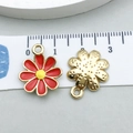 DIY red enamel sunflower charm in gold finish with sizing ruler measurement - Large Red Enamel Daisy
