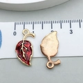 Red enamel leaf-shaped alloy pendant with gold plating for DIY jewelry making - Red Enamel Leaf
