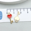Red enamel heart key pendant charm in gold finish with metric ruler scale measurement - Red Enamel Heart Key