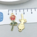 Red and green alloy rose flower pendant with gold plating and size reference - Large Red Enamel Rose
