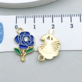 Pendentif rose bleue en alliage de zinc avec émail et cristal pour bijoux DIY - Style Grande Rose en Émail Bleu Foncé (16686)