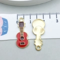 Red enamel guitar pendant for DIY jewelry making with gold-tone back and measurement - Red Enamel Guitar