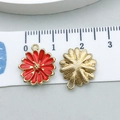 Red enamel sunflower charm in gold finish for DIY jewelry making, 12mm floral pendant - Red Enamel Sunflower