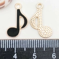Enameled black and gold music note charms for DIY jewelry making shown with ruler - Black Enamel Music Symbol (19*12mm)