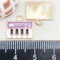 Purple enamel musical keyboard charm with gold-plated sunburst texture back - Purple Enamel Piano (13*15mm)