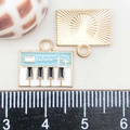 DIY piano keyboard charm and golden sunburst pendant with round rings for jewelry making - Lake Blue Enamel Piano (13*15mm)
