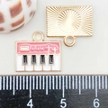 Pink piano keyboard and sunray engraved golden charms for DIY jewelry making - Rose Red Enamel Piano (13*15mm)