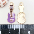 Guitar-shaped purple enamel charm with gold-toned metal base for DIY jewelry making - Purple Enamel Guitar (23*10mm)