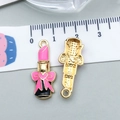Lippenstift hanger met roze emaille en zwarte strik voor DIY sieraden maken - Roze Emaille Strik Lippenstift