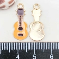 Guitar shaped enamel alloy pendant in yellow and brown colors for DIY jewelry making - Yellow Enamel Guitar (23*10mm)