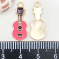 Golden guitar pendant with red and black enamel finish for DIY jewelry making - Rose Red Enamel Guitar (23*10mm)