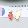 Red enamel strawberry alloy charm with golden seeds and green leaf detail for DIY jewelry - Strawberry (11928) / 1 Piece (9*18mm) / Red