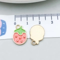 Pink strawberry charm pendant in enamel zinc alloy with a golden textured back for DIY jewelry - Strawberry (11979)