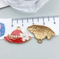 Rode geëmailleerde hoed hanger met witte strik en parels voor DIY-sieraden - Rood Emaille Parel Strik Hoed