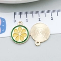 Yellow lemon alloy pendant for DIY jewelry with vibrant fruit details and gold finish - Lemon Slice (17535)
