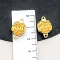 Detailed macro view of golden rose-shaped DIY jewelry connector with dual attachment rings - KC Gold Rose Flower Style (19842) / 18*12MM