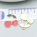 DIY red cherry fruit pendant in gold-plated metal alloy for necklaces and bracelets - Cherry (21360)