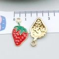 Enamel strawberry pendant in red and green finish with gold-toned metal textured back - Strawberry (21364)