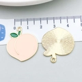 Pink enamel peach fruit charm pendant with gold plating for DIY jewelry making - Peach (21368)