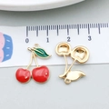 DIY colorful cherry pendant with red enamel finish and gold hollow design for jewelry - Cherry (21373)