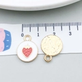 Round strawberry pattern alloy charm with white drip oil finish and gold back, 12mm size - Round Strawberry (21374)