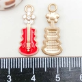 Red enamel violin charm with crystals and gold-tone mesh back for DIY jewelry - Red Enamel Rhinestone Guitar Style (19438)