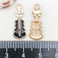 Enamel violin pendant with rhinestones and golden textured back for DIY jewelry - Black Enamel Guitar with Rhinestone (22*9mm)