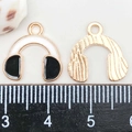 Duo of golden headphone charms with white enamel and textured alloy for DIY jewelry - Black Enamel Headphones (15*15mm)