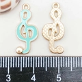 DIY treble clef pendant set with light blue enamel and golden textured metal finish - Green Enamel Music Symbol (21*9mm)