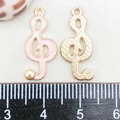 Pink enamel treble clef charm with gold alloy back for DIY jewelry making - Pink Enamel Music Symbol (21*9mm)