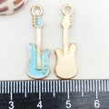 Golden and sky blue enamel electric guitar charms for DIY necklaces or bracelets - Lake Blue Enamel Guitar (27*9mm)