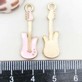Pink enamel guitar pendant charm in gold plated alloy for DIY jewelry making - Pink Enamel Guitar (27*9mm)