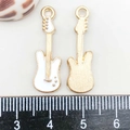 White enamel electric guitar charm pendant for DIY jewelry making with gold-tone metal base - White Enamel Guitar (27*9mm)