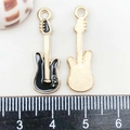 Guitar pendant with black enamel finish and gold metal base for DIY jewelry projects - Black Enamel Guitar (27*9mm)