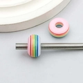Macro detail of rainbow striped resin large hole beads for DIY jewelry making - Colorful Striped Big Hole Bead (13221) / 1 Piece/Pack (8*14mm)