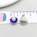 Purple shell pendant with white pearl and silver scallop charm for jewelry making - Purple (15385)