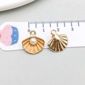 Pendentif en coquillage avec émail orange et perle pour accessoires de bijoux DIY - Orange (15777)