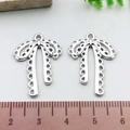 Silver bow alloy pendant pair with lace texture and top ring for DIY jewelry making - Lace Pattern Bowknot (21389)