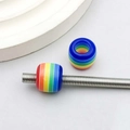 Rainbow striped resin large hole beads for DIY jewelry making on a metal rod - Colorful Striped Big Hole Bead (13223) / 1 Piece/Pack (10*12mm)