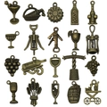 20pcs set of vintage bronze wine themed charms featuring bottles cups and grapes - Antique Bronze Wine Series Mixed Styles (SN871)