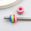 Rainbow striped resin large hole beads for DIY bracelet and necklace jewelry accessories - Colorful Striped Big Hole Bead (13225) / 1 Piece/Pack (10*12mm)