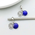 Silver alloy snowflake charm with blue glitter disc for DIY beaded bracelets and jewelry - 11*24mm / Blue Rhinestone Snowflake Large Hole Bead (18068)