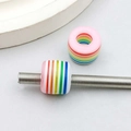 Rainbow striped resin large hole beads for DIY bracelet and necklace jewelry making - Colorful Striped Big Hole Bead (13227) / 1 Piece/Pack (10*12mm)