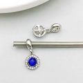Silver alloy ocean starfish pendant with blue faceted gemstone and white zircon accents - 11*24mm / Blue Round Rhinestone Large Hole Bead (18069)