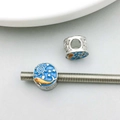Silver alloy bead charm with blue enamel fish and star pattern for DIY jewelry - 11*11mm / Lake Blue Enamel Anchor Fish Large Hole Bead (19817)