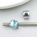 Silver shark charm with blue enamel detail on metal snake chain for DIY jewelry - 13*12mm / Lake Blue Shark Large Hole Bead (19823)