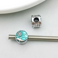 Silver alloy ocean charm bead with blue whale and star design for DIY bracelets - 11*11mm / Green Anchor Fish Large Hole Bead (19825)