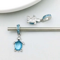 Silver turtle charm set with sea blue crystal and blue zircon accents for jewelry - 30*12mm / Blue Rhinestone Turtle Pendant (19830)